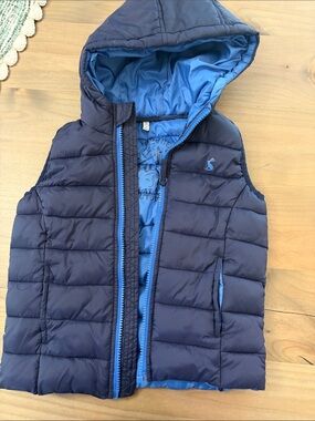 Joules Navy & Light Blue Quilted Hooded Puffer Vest EUC